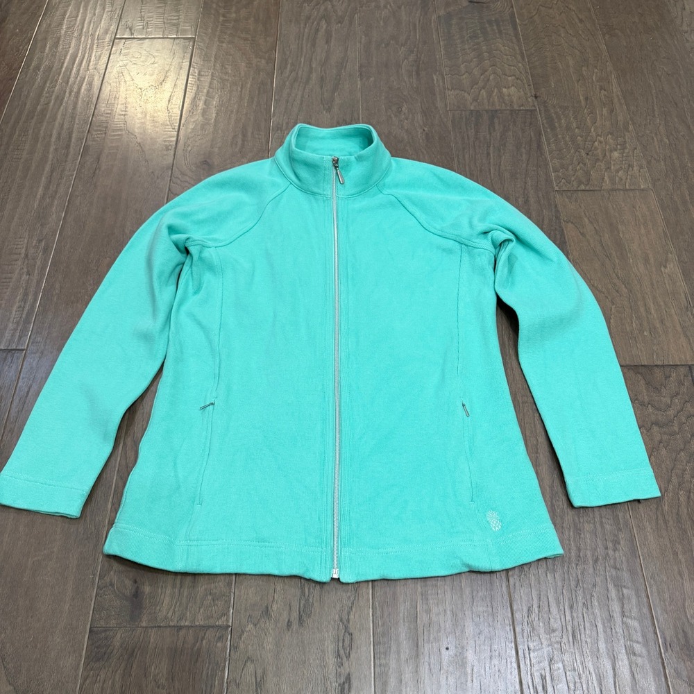 Tommy‎ Bahama Womens Turquoise Cotton Blend Full Zip Jacket Size L
